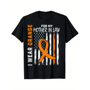 [100% Cotton] 100% Cotton 'S & 'S Short  I Wear Orange for My Mother In Law Multiple Sclerosis Flag T-Shirt