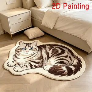 Cute Tiger Stripe Asymmetrical Rug, Super Adorable Style Rug, Washable Non-Slip Mat, High Aesthetic Pet Theme Home Decor Rug