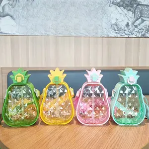 Cute Pineapple Shaped Plastic Water Bottle with Straw Kawaii Children Leakproof Drinking Bottles Gym Outdoor Sports Kettle