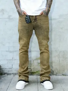 Y2K Aesthetic Men's Flared Denim Jeans with Vintage Wash, Streetwear, Casual Street Style Pants for Everyday Wear, Designed for Fashion-Forward Men