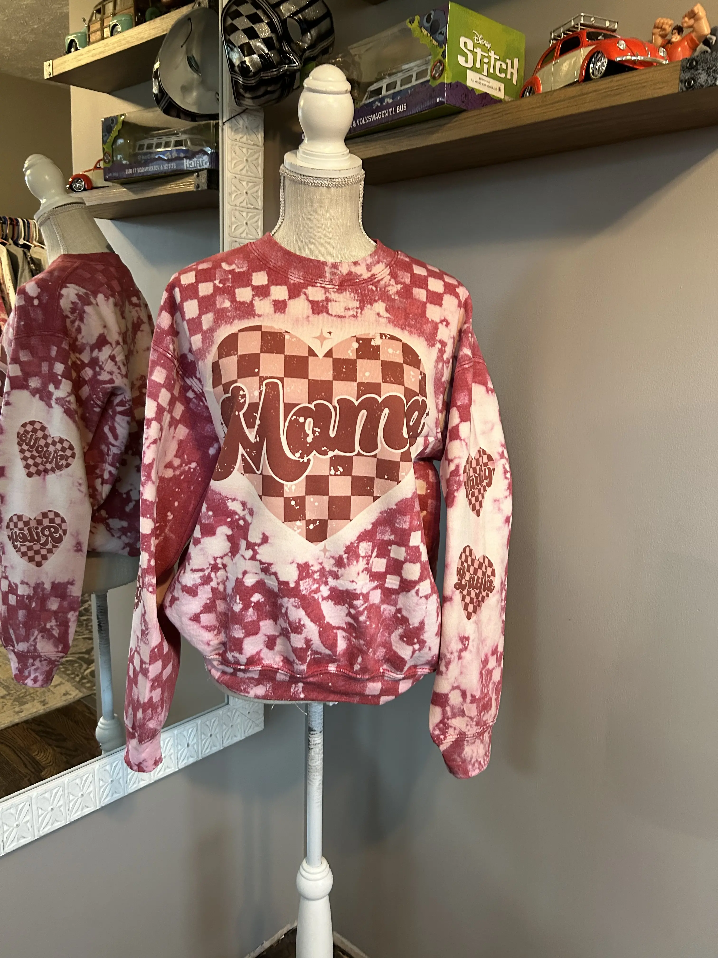 Mama Valentines Sweater, Mama Sweater, Custom sweater, Valentines Day, Be My Valentines, Bleached Sweater, unique gift, gift for moms, checkered print sweater, checkered print lovers, Red sweater, gifts for wife’s, viral sweater