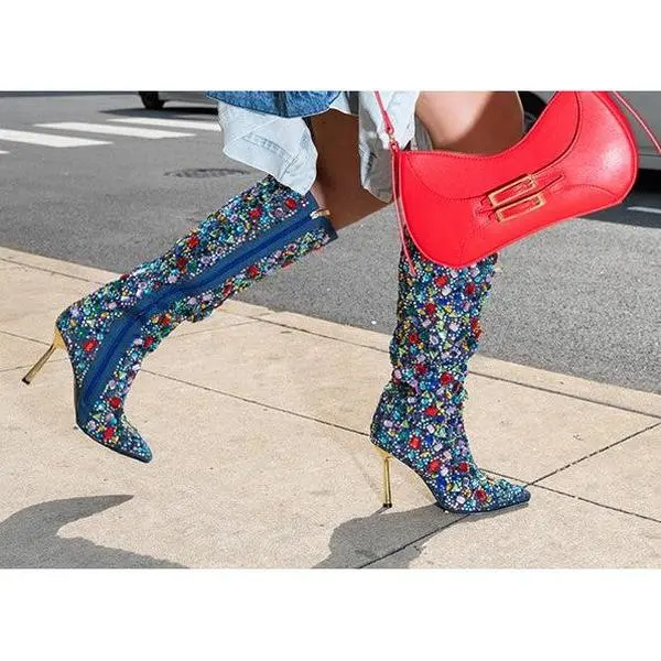 Courtside Baddie Rhinestone Denim Stiletto Boot