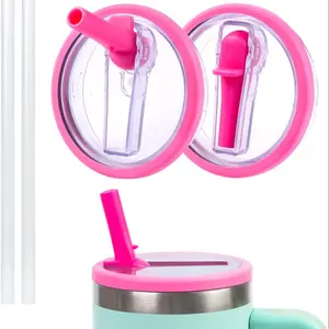 Replaceable Tumbler Flip Straw Lid, Detachable Lid, Tumbler Replacement Lid, 2 Counts/set Reusable Tumbler Cover, Spill Proof Splash Resistant Tumbler Lids for 40oz Tumbler, Drinkware, Drinking Gadgets