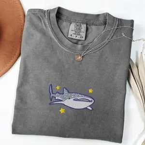 Whale Shark Embroidered Comfort Colors Tee, Animal Shirt, Cute Summer Beach T-Shirt, Ocean Lover Shirt, Cute Tee, Embroidered Shirt