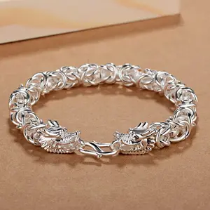 Unisex Quality Sterling Silver Plated Dragon Link Bracelet (8")