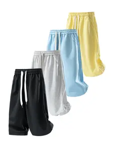 Men’s 7/8 shorts with side ruched stripes, loose casual wide-leg basketball straight-leg athletic pants