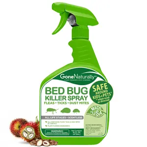 GoneNaturally Bed Bug Spray – Scentless Natural Bed Bug Killer for Home & Mattress, Kills Bed Bugs, Nymphs & Eggs on Contact – Non-Staining, Kid & Pet Safe – Flea, Tick & Dust Mite Control, 16 oz