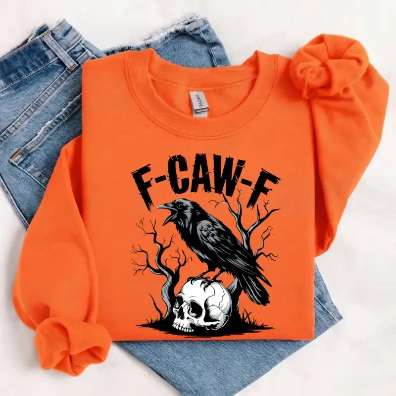 Gildan F-Caw-F Raven Sweatshirt, Funny Crow Graphic Crewneck, Retro Halloween Pullover, Spooky Bird Sweatshirt, Cozy Unisex Fall Gift