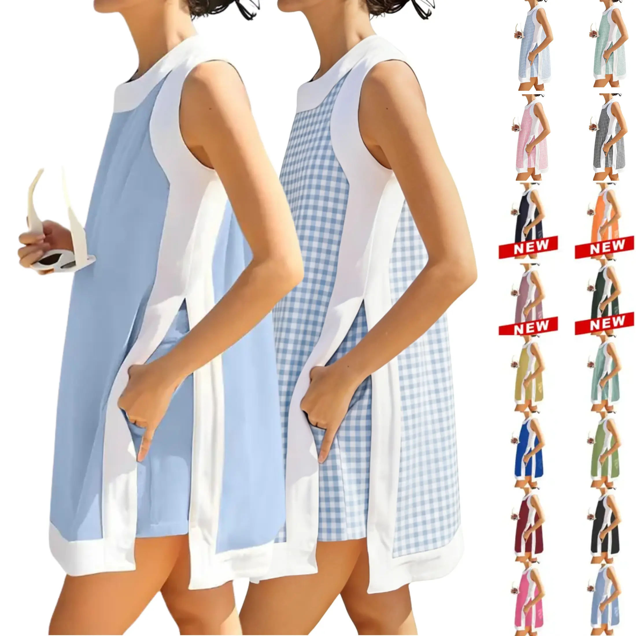 Jovenpara Women's 2 Piece Outfits, Trending Casual Color Block Lounge Set in 100% Cotton with a Sleeveless Top and Shorts with Pockets, Women's Clothes, Lightweight, Comfortable, Woman 2 Piece Set