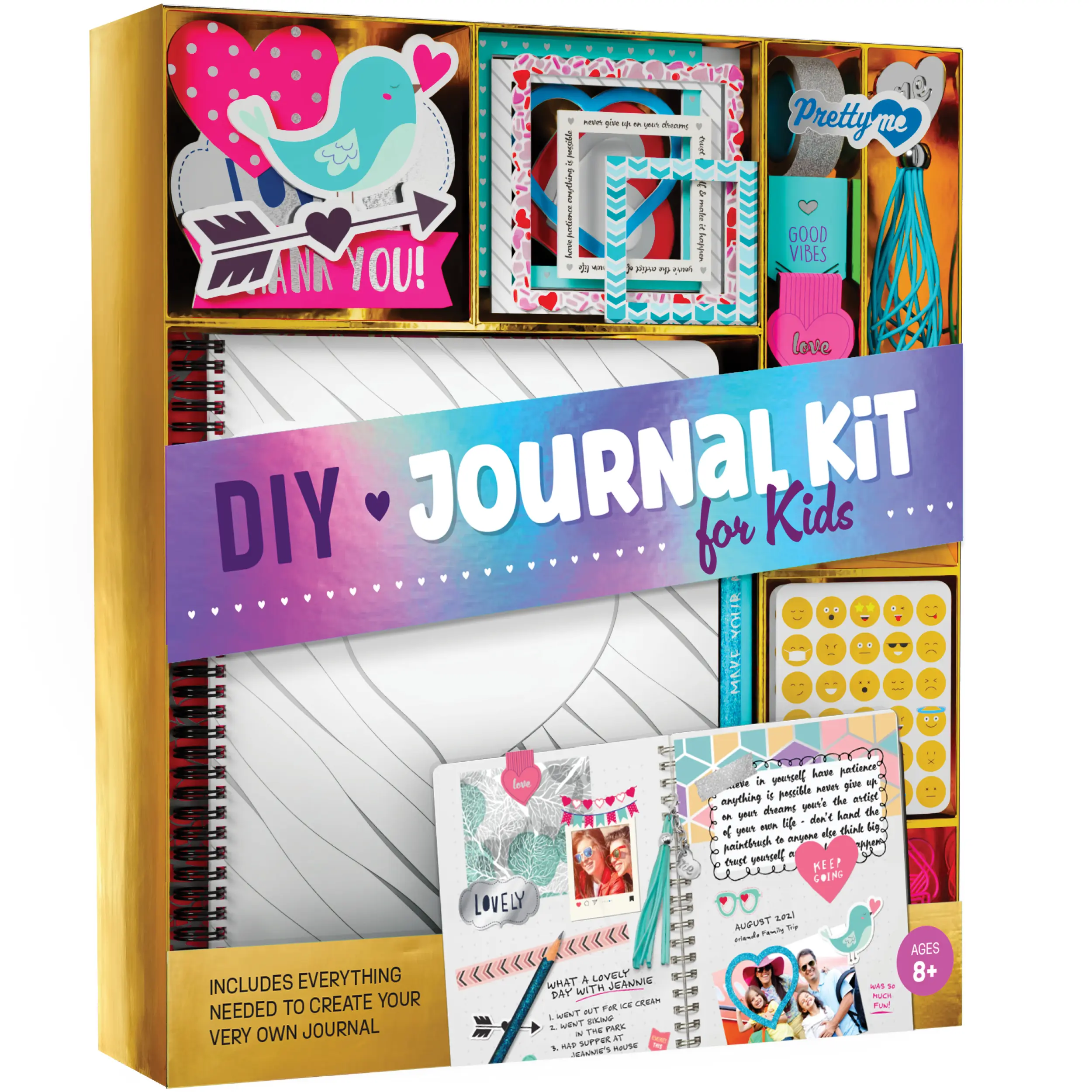 Pretty Me DIY Journal Kit for Girls Scrapbook & Diary Set with Stickers Glitter Tape Pens for Creative Kids Ages 6+