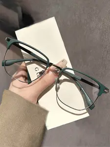 Simple Square Semi-rimless Frame Eyeglasses for Women & Men, Fashion Eyeglasses for Work, Daily Clothing Decor, Perfect for Student Daily Use, National Day Offers, Stylish Eyeglass, Fashionable Frames Glasses, Fashion Eyewear