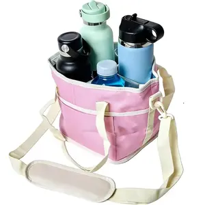 Summervibes  Insulated Cup Caddy Tote Bag with Adjustable Shoulder Strap and Multi-Pocket Dividers, Portable Drink Carrier for Outdoor Picnics, Beach Trips, Tailgating, and Daily Commute Delivery Services