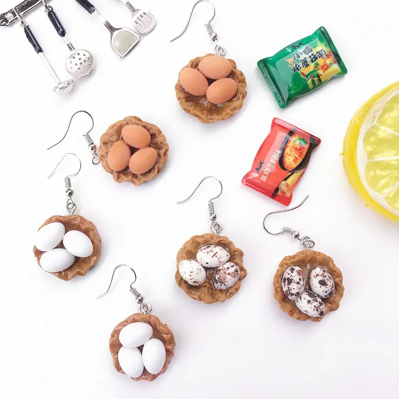 Miniature Bird Nest Egg Dangle Earrings for Women, Quirky 3D Resin Spotted Quail Egg Drop Earrings, Cottagecore Novelty Jewelry, Pierced & Clip on Available
