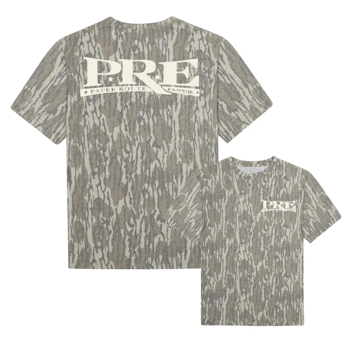 PRE Paper Route Empire Mossy Oak Tee, Camo Original Bottomland Tee For Men And Women, Camo Pattern Men's T-Shirt, Soft Breathable Cotton