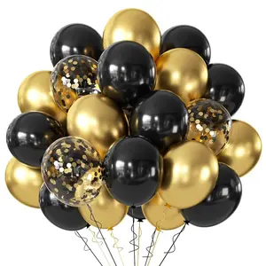 12inch Black and Gold Balloons, 16/41/71/122pcs Black and Gold Confetti Balloons Party Decorations for Birthday Graduation New Years Wedding Anniversary Engagement Baby Shower Gender Reveal Prom Retirement Party Decorations Balloon Decorations Kit