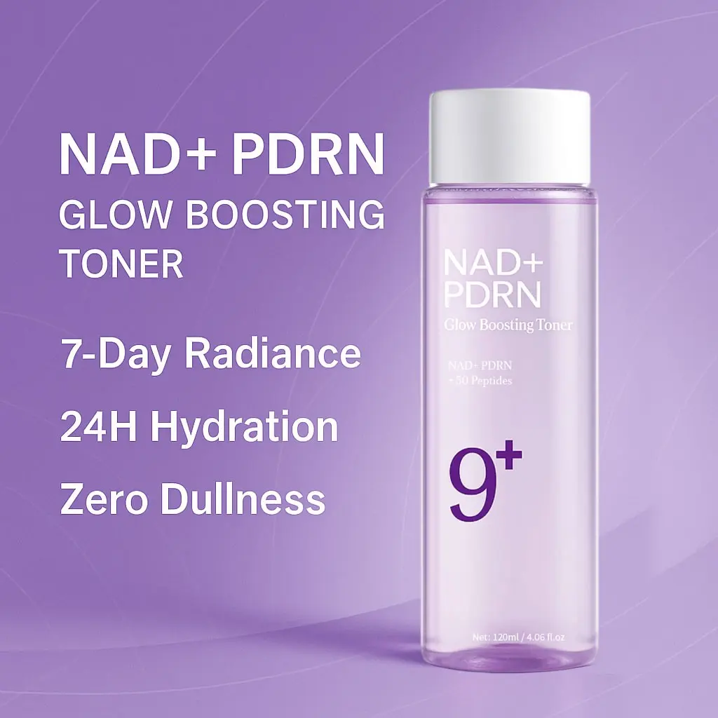 9+ NAD+ Salmon PDRN Glow Boosting Toner, NAD+PDRN+50 Peptides, Hydrating, Nourishing & Firming Toner for Wrinkles, Fine Lines, Dull Skin, Glowing Skin, Restore & Skin Repair, Peptides & Salmon PDRN for Radiance, 4.06 fl.oz