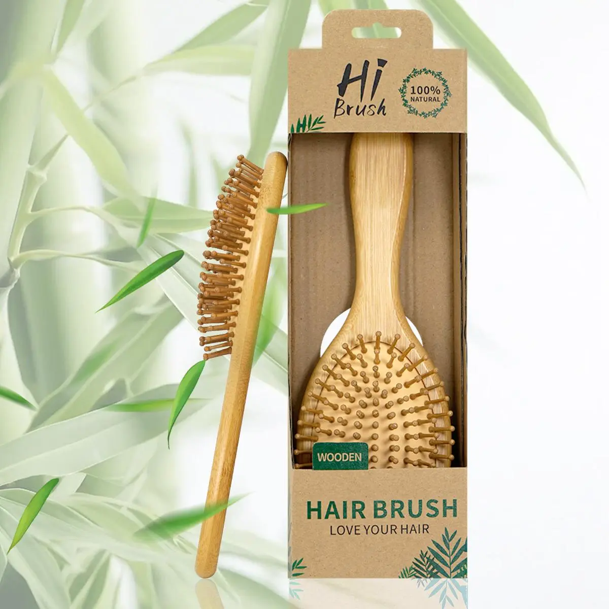 Bamboo Hair Brush Set, Natural Wooden Massage Cushion, Wide-tooth Detangler & Scalp Massager for Men/Women, Perfect for Thick/Curly Hair Care, Essential Brush
