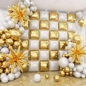 36pcs White and Gold Square Foil Balloons Wall Backdrop with 147pcs Balloon Garland Arch Kit, Double Sided Balloons for Wedding Engagements Birthday Bridal Shower Anniversary Party Decorations