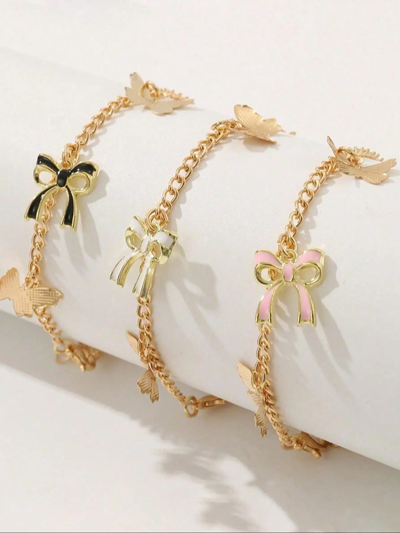 Cute Butterfly & Bowknot Design Bracelet With Pendant Set, Layered Bracelet Set, Stacking Bracelet, Fashion Bracelets, Fashionable Jewelry for Women & Girls, Trendy All-match & Exquisite Jewelry for Birthday Gift