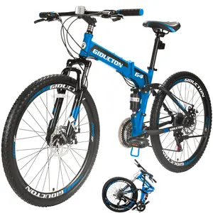 26 Inch Mountain Bike, 21 Speeds Full Suspension Folding Bikes, Dual Disc Brakes Bicycle for Adult Men/Women