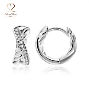 Delzzad Twist Hoop Earrings Crossover Huggies Earrings Zirconia Earrings Jewelry Copper Perfect Birthday Engagement Wedding Anniversary Christmas Gift