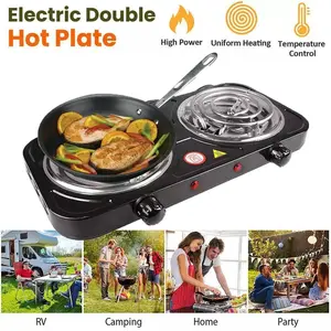 Electric Countertop Burner 2 Burner, 2000W Portable Cooktop with Dual Coil Hot Plates, Temperature Control & Indicator Lights, Easy Clean Stove Top