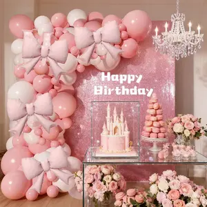 108pcs pink bow balloon arch kit, 21 inch pink bow aluminum foil balloons paired with pink and white balloons suitable for Valentine's Day parties, ladies' singles parties, girls' birthday parties, decoration preferences, Balloon Decorations Kit