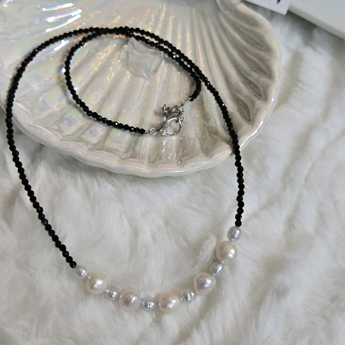 Black Onyx Pendant with Center Pearls for Women