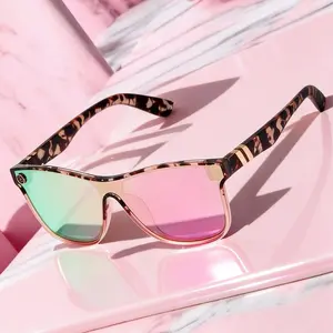 Tortoise Shell Flat Top Sunglasses for Women & Men, UV Protection Sun Glasses, Trendy Outdoor Streetwear for Fall Back to School