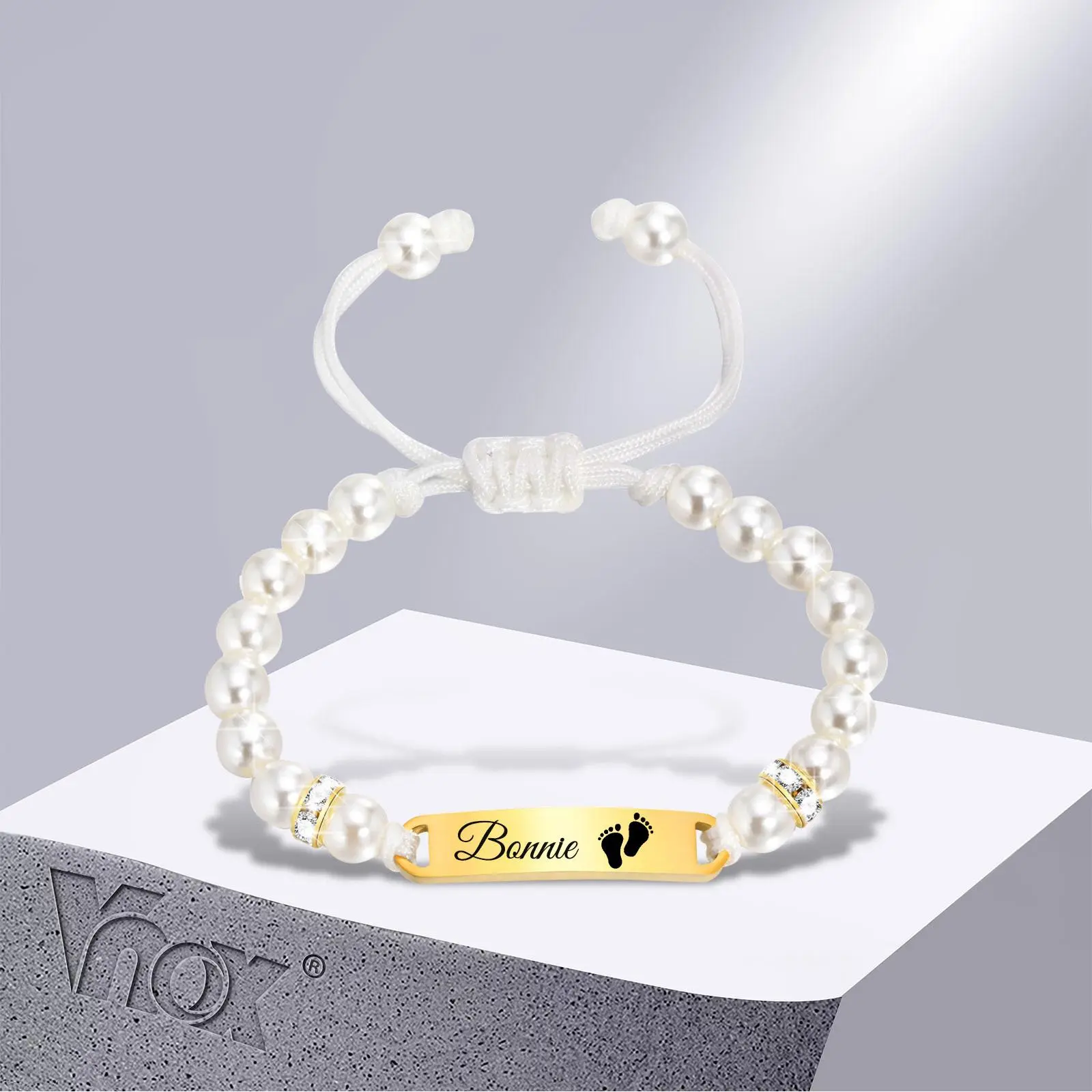 Vnox Free Customized Engraved Name Baby Bracelets Birthday Gifts for Boys Girls, Anti Allergy Stainless Steel Custom Jewelry