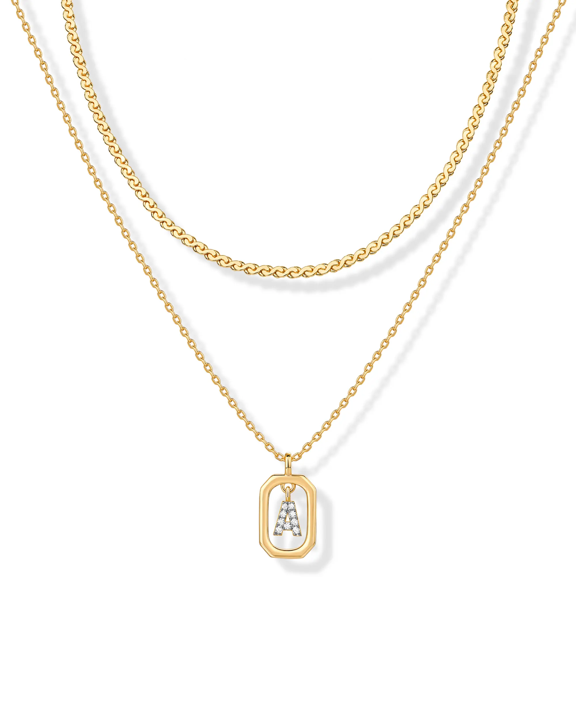 PAVOI 14K Gold Plated Letter Pendant Layered Necklace for Women - Framed Initial Letter with Cubic Zirconia Cable Singapore Chain Layering Necklaces - Initial Jewelry Gifts