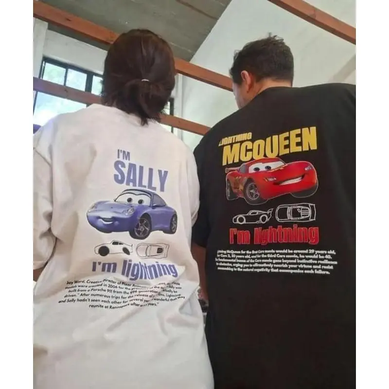 Vintage Cars Matching Shirt, Lightning Mcqueen and Sally Couple T-shirt, Limited McQueen T-Shirt Oversized Washed Tee, Gift for her and him,  Graphic Unisex Tshirt , 100% Cotton Unisex T-Shirt Crewneck Fabric