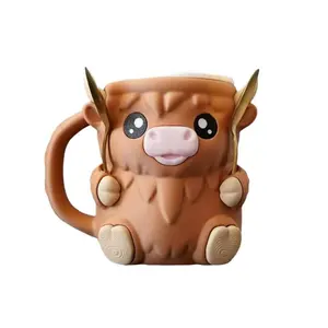 Highland Cow Ferdinand Cup, 3D Printed Cute Design, Hidden Snack Drawer, Dual Spoon Slots, Insulated Ice-Resistant Hand, Multi-Color Options