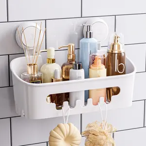 TAILI Shower Caddy Suction Cup, Heavy Duty Bathroom Shower Organizer, Removable Shelf for Inside Shower, Shampoo, Wall Mounted Plastic Shower Storage for Bathroom Accessories, White organizer rack inside shower Bath Towel Rack