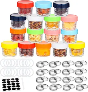 4oz Food Grade Glass Mason Jars Canister Set with Sealed Lids & Bands, Reusable Bulk Preserving Containers (16 Jars + 16 Extra Lids) for Kitchen Jam Storage, Home Supplies