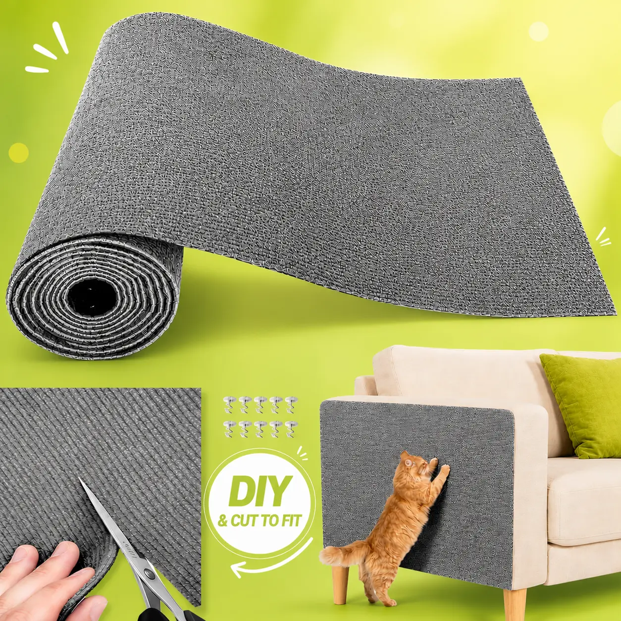 PinePaw Cat scratcher Scratching Patches Cuttable Wall Mounted Scratcher Mats for Indoor Furniture Pet Supplies Wear-resistant Scratch Resistant Protector, Scratch Cover, Indoor Use