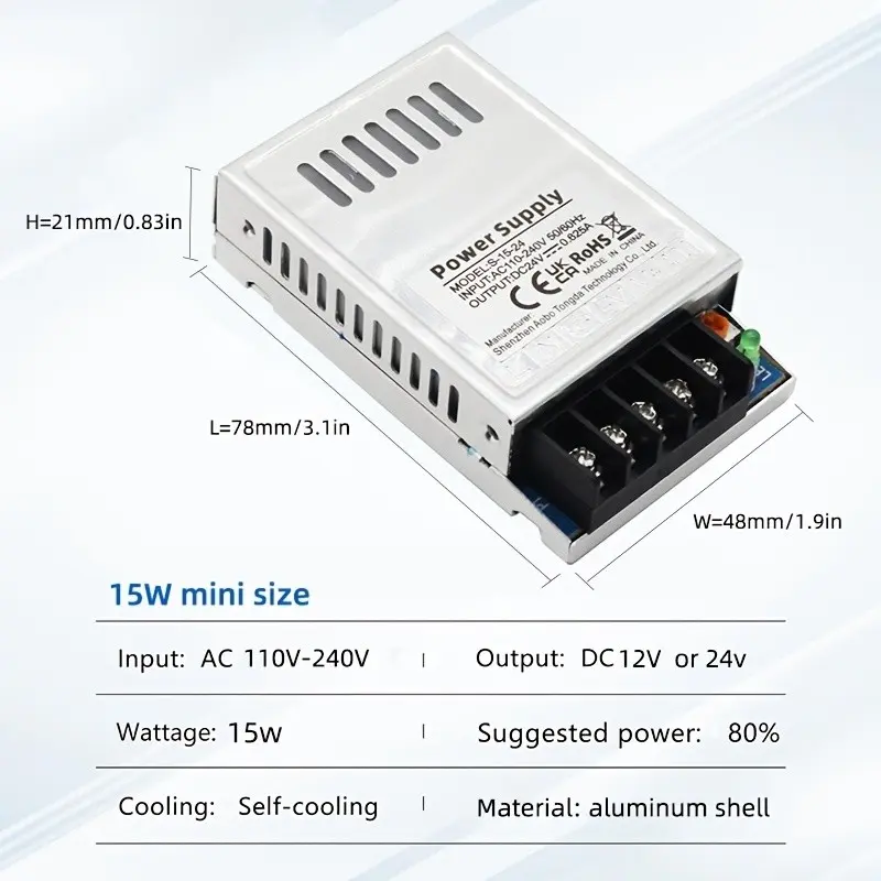 Low Voltage Transformer Ac110-240v to 12V/24v, 15w Low Voltage Power Supply Transformer, Ideal for Home LED Lights, Security Cameras, Lighting, Installation