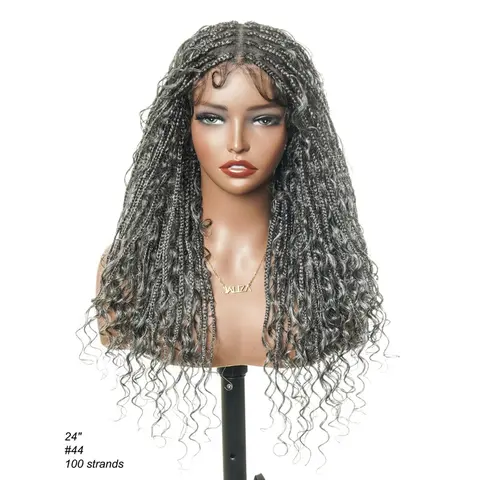 JALIZA Coco Women's 24-in Small Flex Cap (21-in-22-in) Glueless Onepiece Full Lace Box Braided Wig, 100% Human Hair Curly Style, Perfect Fit Elastic Lace, 114 High-Density Strands, Tangle-Free, Easy Maintenance