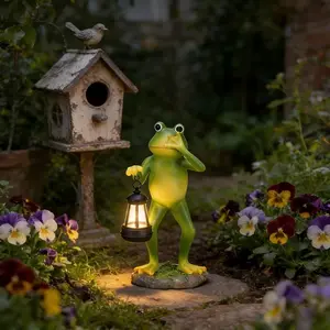 1 PC Solar Frog Statue with Lantern Light, Funny Frog Garden Decor, Outdoor Fairy Garden Solar Light, Patio, Lawn, and Yard Decorative Lamp, Solar Landscape Lights, Yard Lighting