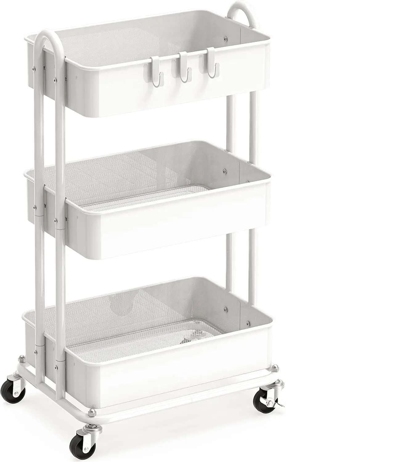 Simple Houseware 3-Tier Heavy Duty Metal Utility Rolling Cart, White