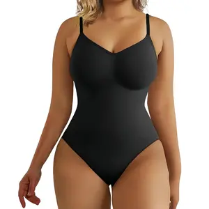 SHAPUM Seamless Summer Basic Comfort Layering Tummy Control Bodysuit For Women Adjustable Straps Sculpting Thong Sleeveless Shapewear Womenswear Tops Underwear i-NIA77567 Lady Minimalist Spaghetti Strap