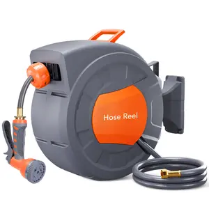 Retractable Garden Hose Reel – 1/2" x 100FT Wall Mounted Heavy Duty Water Hose, 9-Function Spray Nozzle, Automatic Rewind, 180° Swivel Bracket, Any Length Lock – Ideal for Garden Irrigation