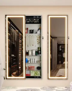 STARLEAD LED Mirror Jewelry Cabinet - 47.3'' Tall Lockable Bathroom Storage Cabinet, Wall Mounted/Door Hanging, Brightness-Adjustable Sliding Door, Full-Length Illuminated Mirror