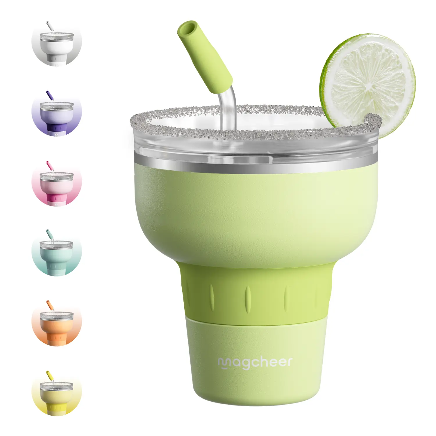 16 oz Cocktail Tumbler with Lid and Straw - Stainless Steel Insulated Margarita Tumbler - 320° Sippable Stemless Wine Cup for Party | Mintgreen