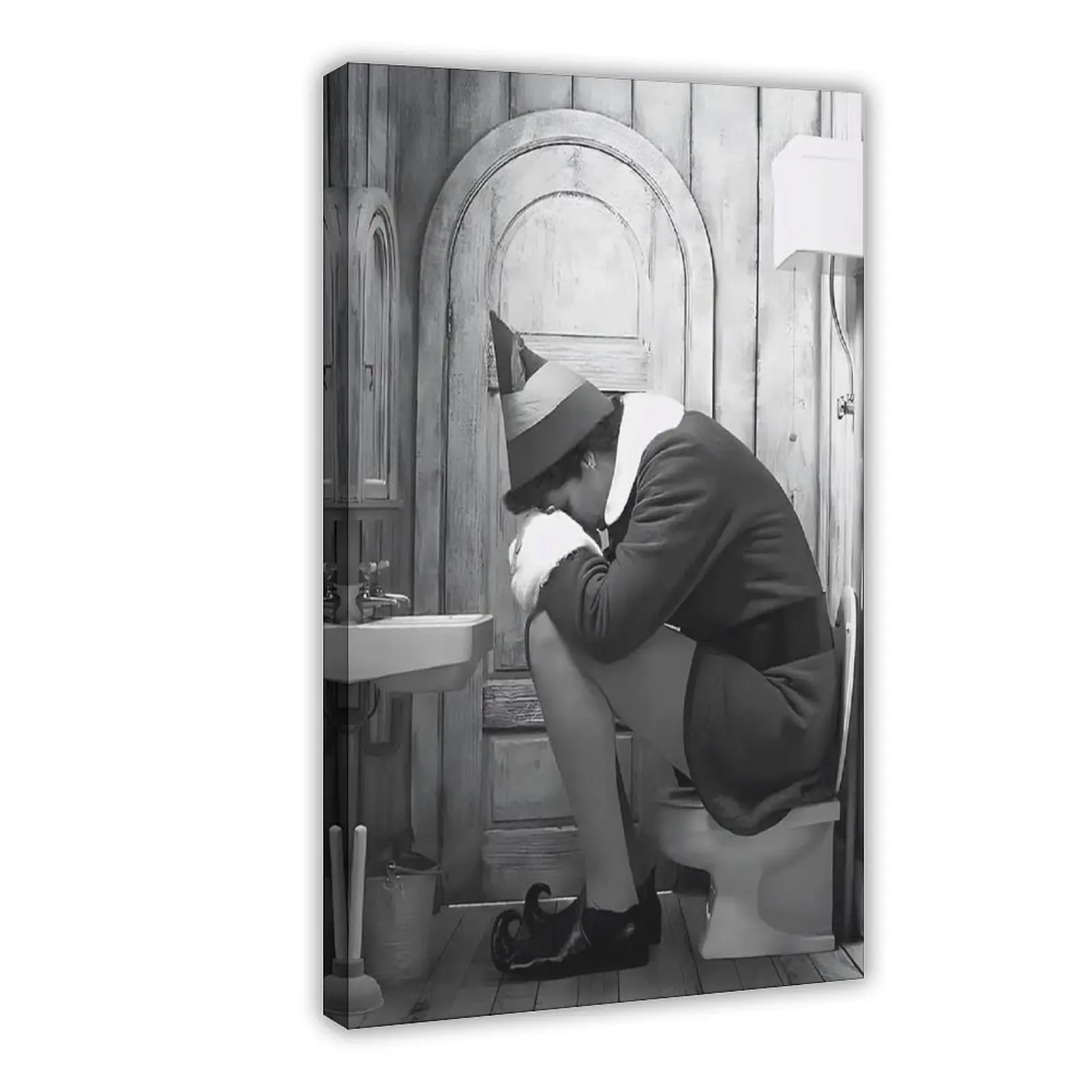 Comedy Elf Movie Poster - Funny Black and White Houndstooth-Herringbone Frame-Style Canvas Wall Art, Multi-Size (20x30in/50x75cm,24x36in/60x90cm) All-Seasons Home Decor for Kid Room, Balcony