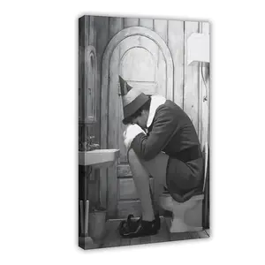 Funny Canvas  Art Bathroom Decor Black And White Comedy Elf Movies Poster Bathroom Oil Painting Modern Toilet Artwork for Living Room Dorm  Home Decoration wall