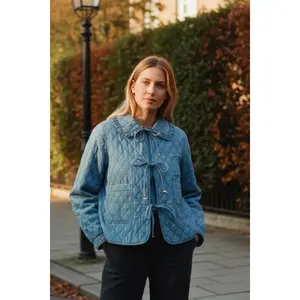 Chloe Bow Quilted Denim Jacket - Denim