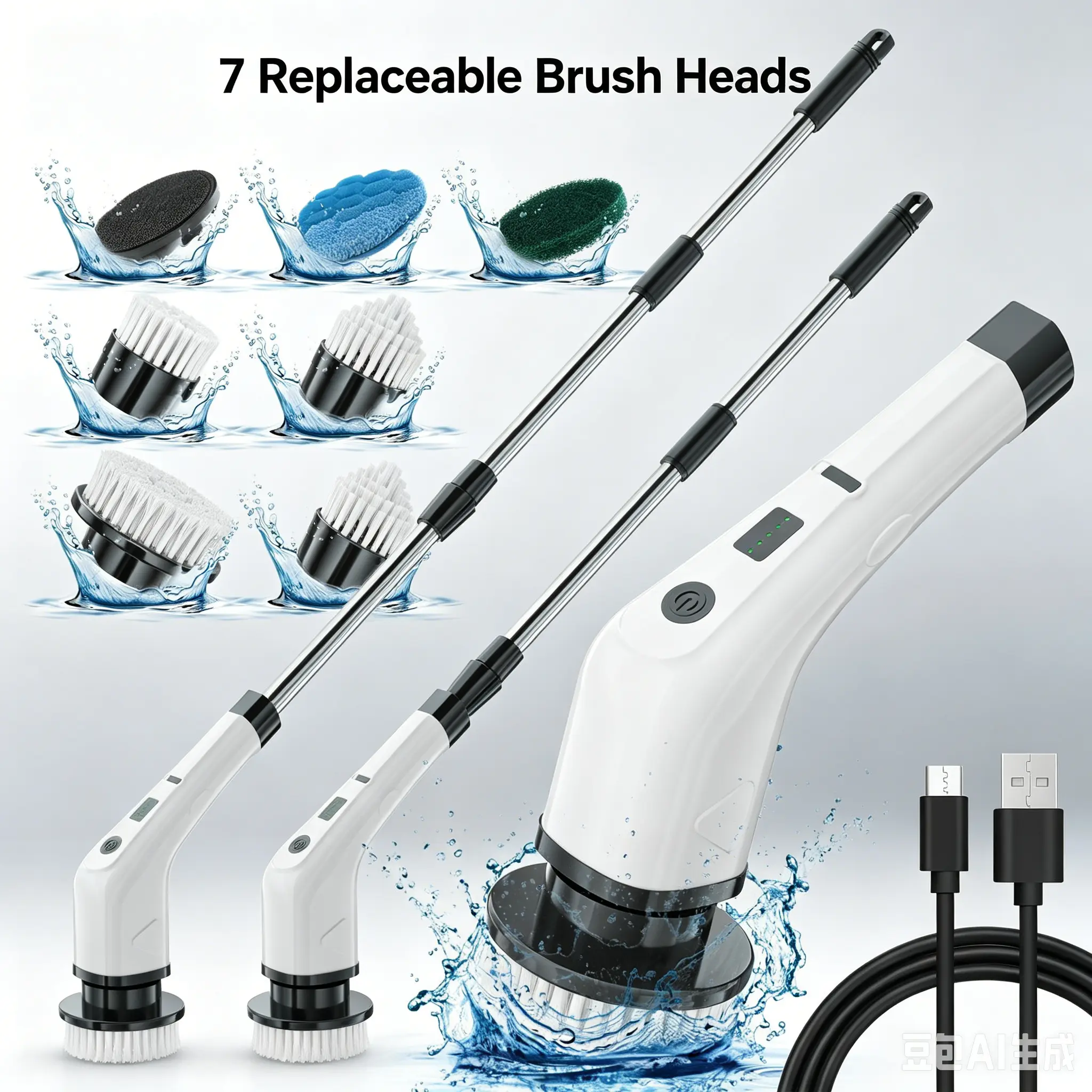 Cordless Handheld Rechargeable Electric Spin Scrubber Kit, Dual Speed Cleaning Tool with 8 Replaceable Brush Heads for Bathroom, Kitchen, Family Household Surfaces