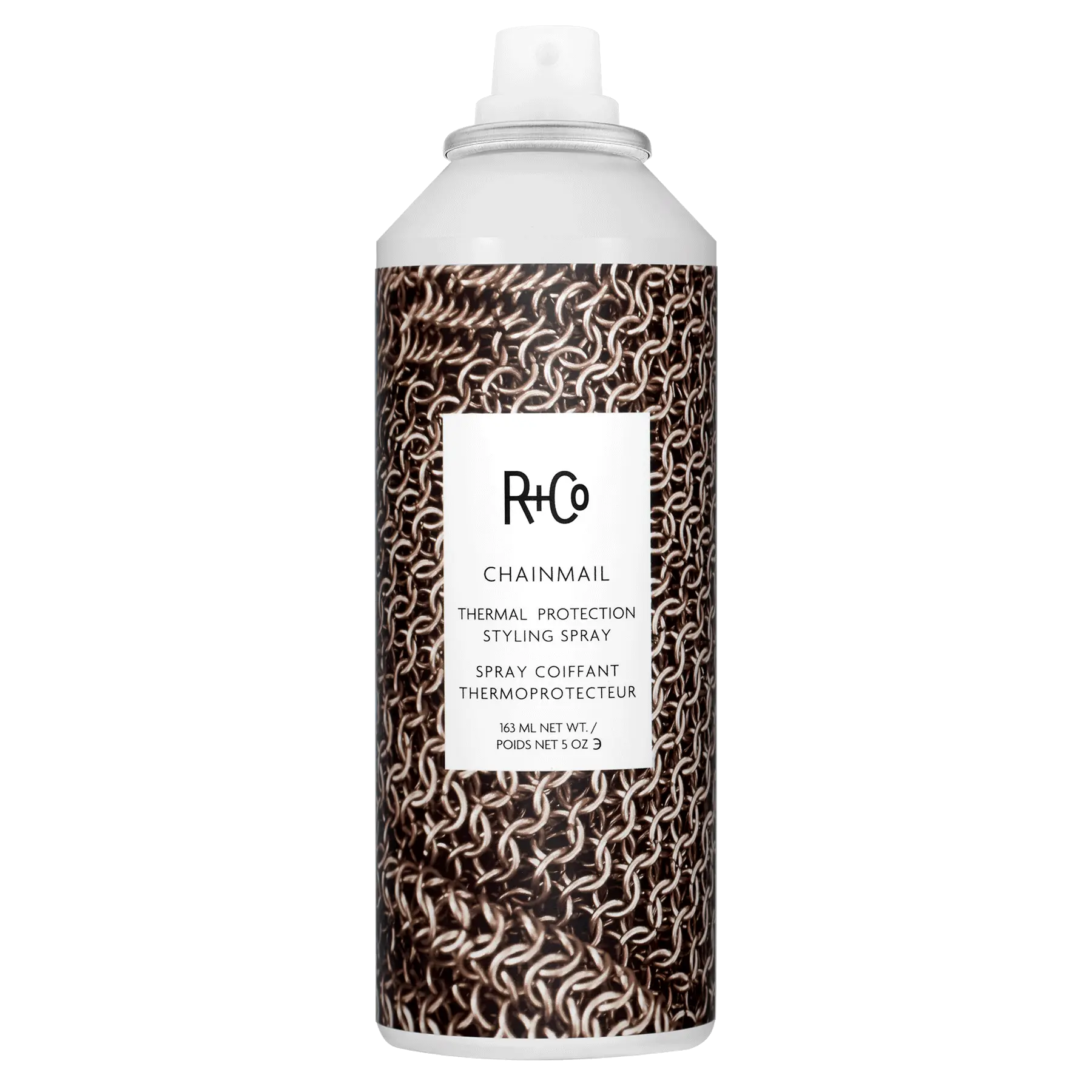 R+Co Chainmail Thermal Protection Styling Spray - Strong Hold Lightweight Haircare with 450°F Heat Protection for Silky Shine