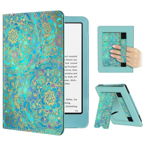 Fintie Durable Portable PU Leather Case for Kindle Paperwhite 6.8-in/7-in & Kindle Colorsoft Ebook Device, with Fold-Flat Stand, Hand Strap, Magnetic Closure, Auto Sleep/Wake, Card Slots, Girly Cover